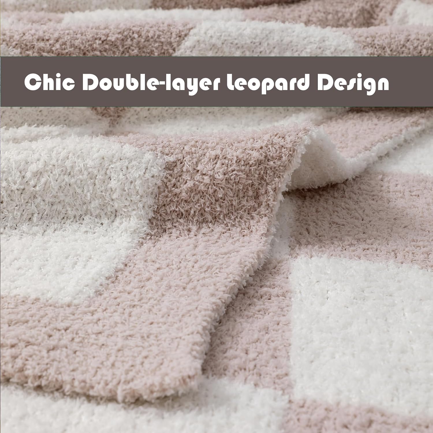 Microfiber Knit Throw Blanket, Checkerboard Grid Fuzzy Pattern, Soft Fluffy Cozy Warm Lightweight, for Sofa Bed Home Decor Carry, 50"x60", Cream/White - Image 3