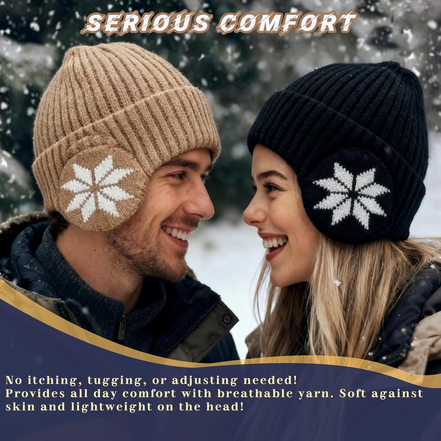 Fleece Lined Beanie with Ear Hood for Men and Women, Unisex Stretchable Thermal Knit Ski Hat for Winter Outdoor - Image 6