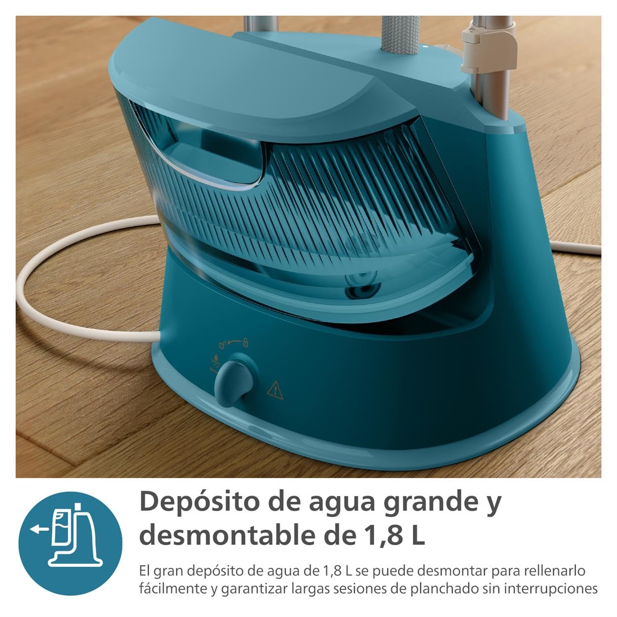 Philips Vaporizador Serie 1000-1800W, Gran depósito de 1,8L, 3 ajustes de vapor, StyleBoard integrado, Eliminación de arrugas, Elimina el 99,9% de las bacterias y los ácaros del polvo* (STE1040/20)