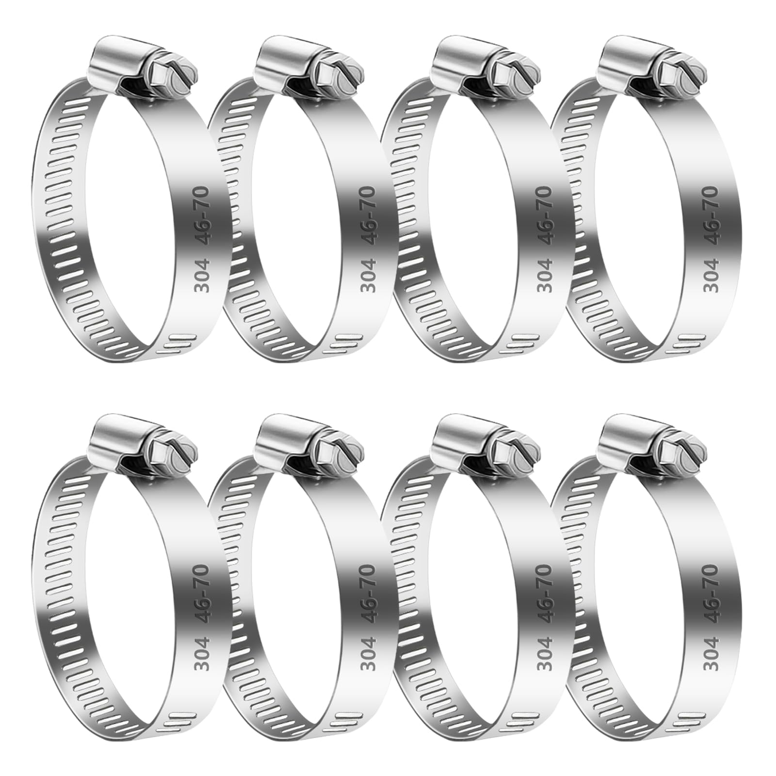 8 Pcs Stainless Steel Hose Clamps, 46-70mm Adjustable Hose Clips Set, Jubilee Clips Assorted, Hose Screws Pipe Clamps Clips, Worm Drive Hose Pipe Clips for Automobile Water Gas Hose Pipe Tube