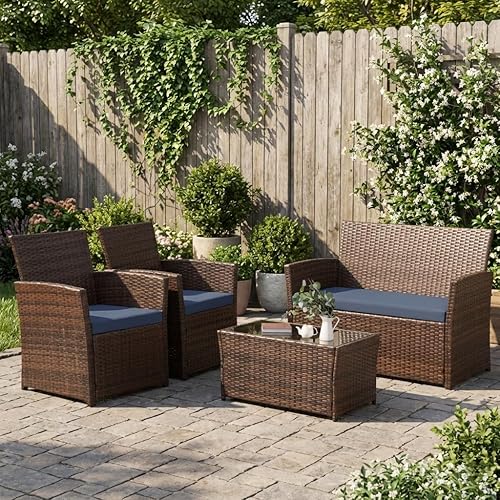Miniatura 2 de FHFO Juego de muebles de patio al aire libre de 4 piezas, juego de sofá seccional de muebles de patio de conversación, mesa y sillas de ratán y sofá
