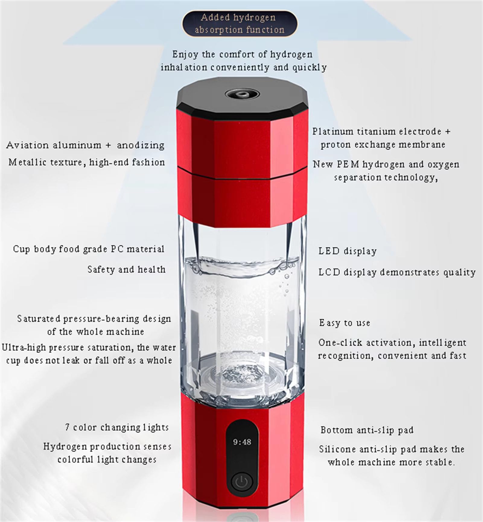Generador de Agua de hidrógeno en Botella de 208 ml, máquina portátil de Agua de hidrógeno con ionizador de tecnología PEM, Alta concentración de 6000 a 8000 ppb