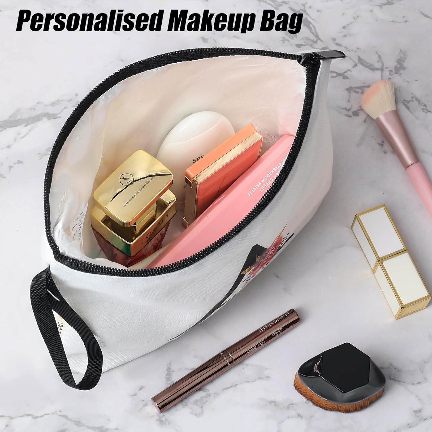 A-Z BAG Personalized Makeup Bag, Birthday Gifts for Women Mom, Gifts for Best Friend, Bride Bridesmaid Cosmetic bag (A, White) - Image 2