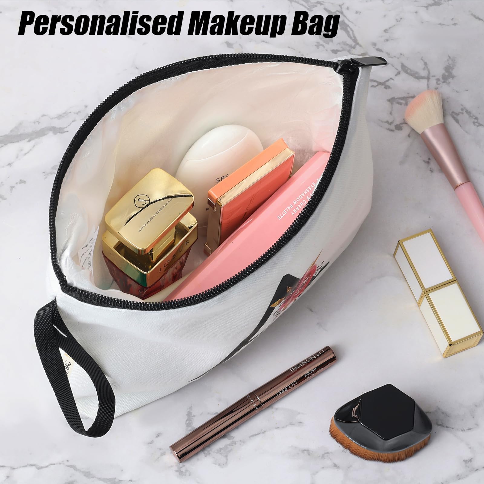 A-Z BAG Personalised Initial Makeup Bag with Floral Letter,Gifts for Women,Mum,Friend,Sister,Teenage Girls,Bridesmaid,Cosmetic Wash Bag & Toiletry Pouch,B - 2