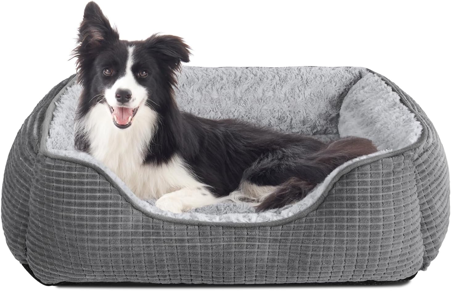 JOEJOY Panier Chien, Lit pour Chien Moyen Taille, Panier pour Chien Lavable, Bords Rehaussés, Duveteux & Confortable, Coussin pour Chien Antidérapant, Gris L 76x61x23cm — vue 10