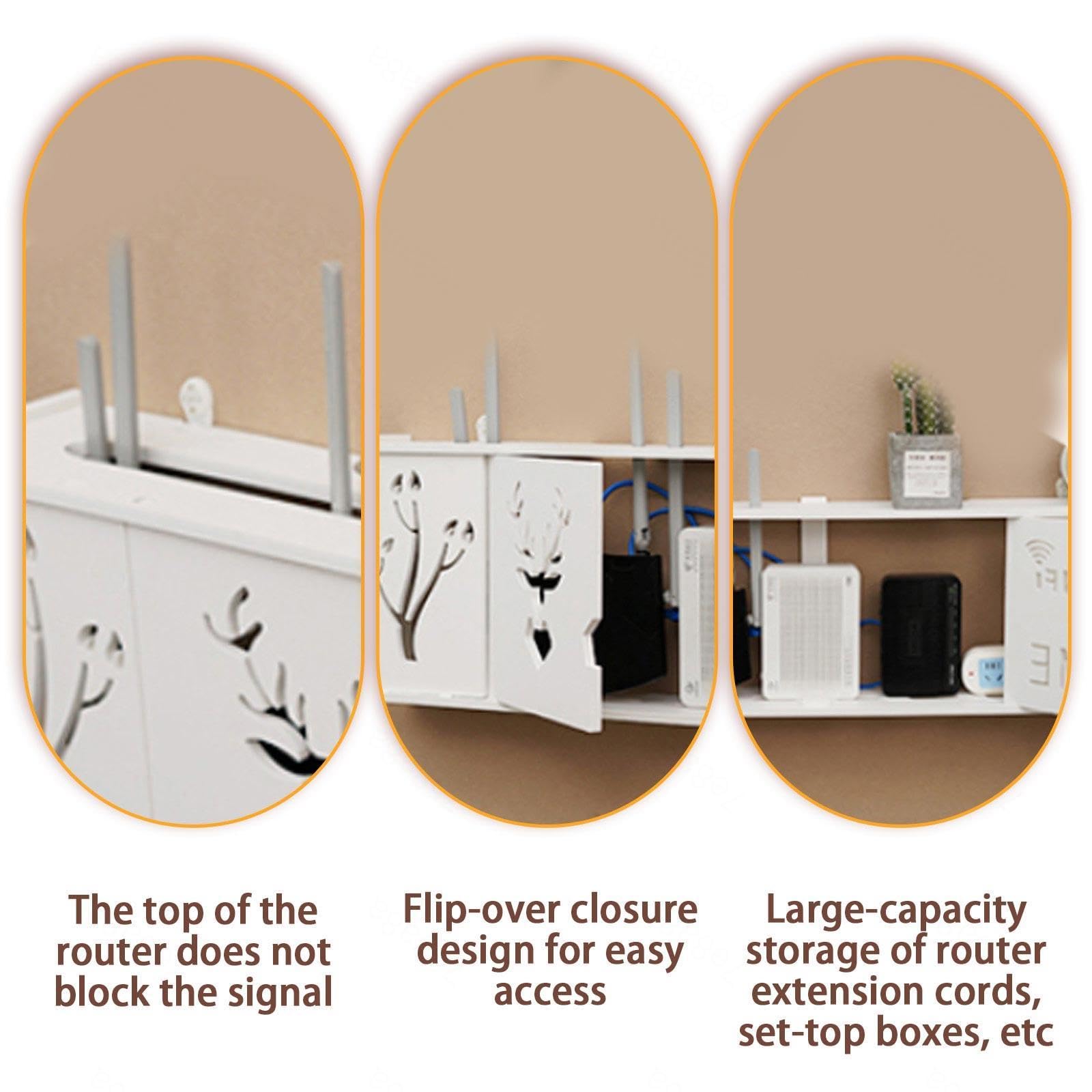 Scatola portaoggetti in Legno Bianco per Router WiFi - Supporto da Parete per Router, Mode