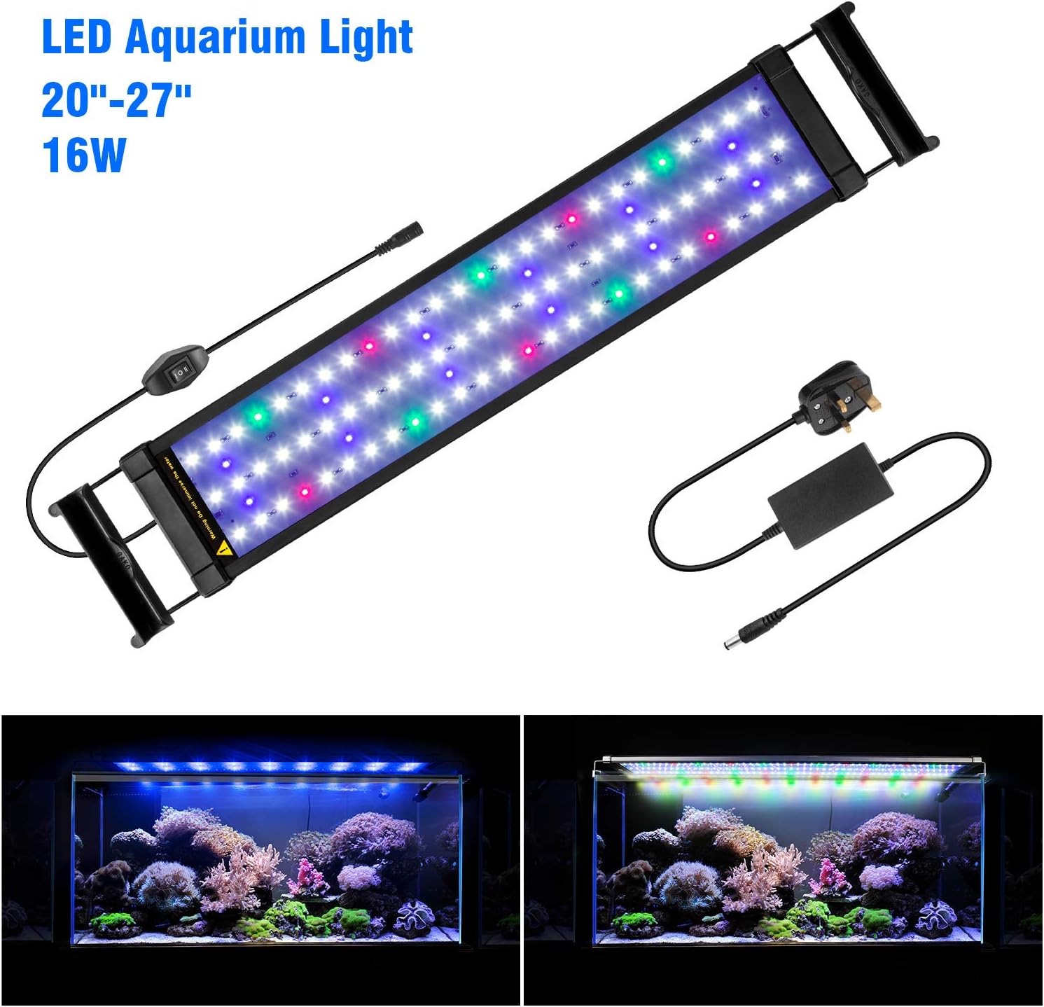 FTALGS LED Aquarium Light with Extendable Brackets, Full spectrum LEDs,Fish Tank Light For Fresh water and Salt Water. (60A=21.6''-29.5''(50CM))