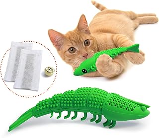 Ronton Cat Toothbrush Catnip Toy - Durable Hard Rubber - Cat Dental Care, Cat Interactive Toothbrush Chew Toy (1-Pack Green)