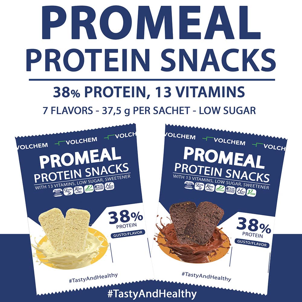 Volchem Promeal Protein Snacks 38, Snack Proteico al 38% di Proteine, con Vitamine, Senza Grassi Idrogenati, Conservanti e con Pochi Zuccheri (Cookie)