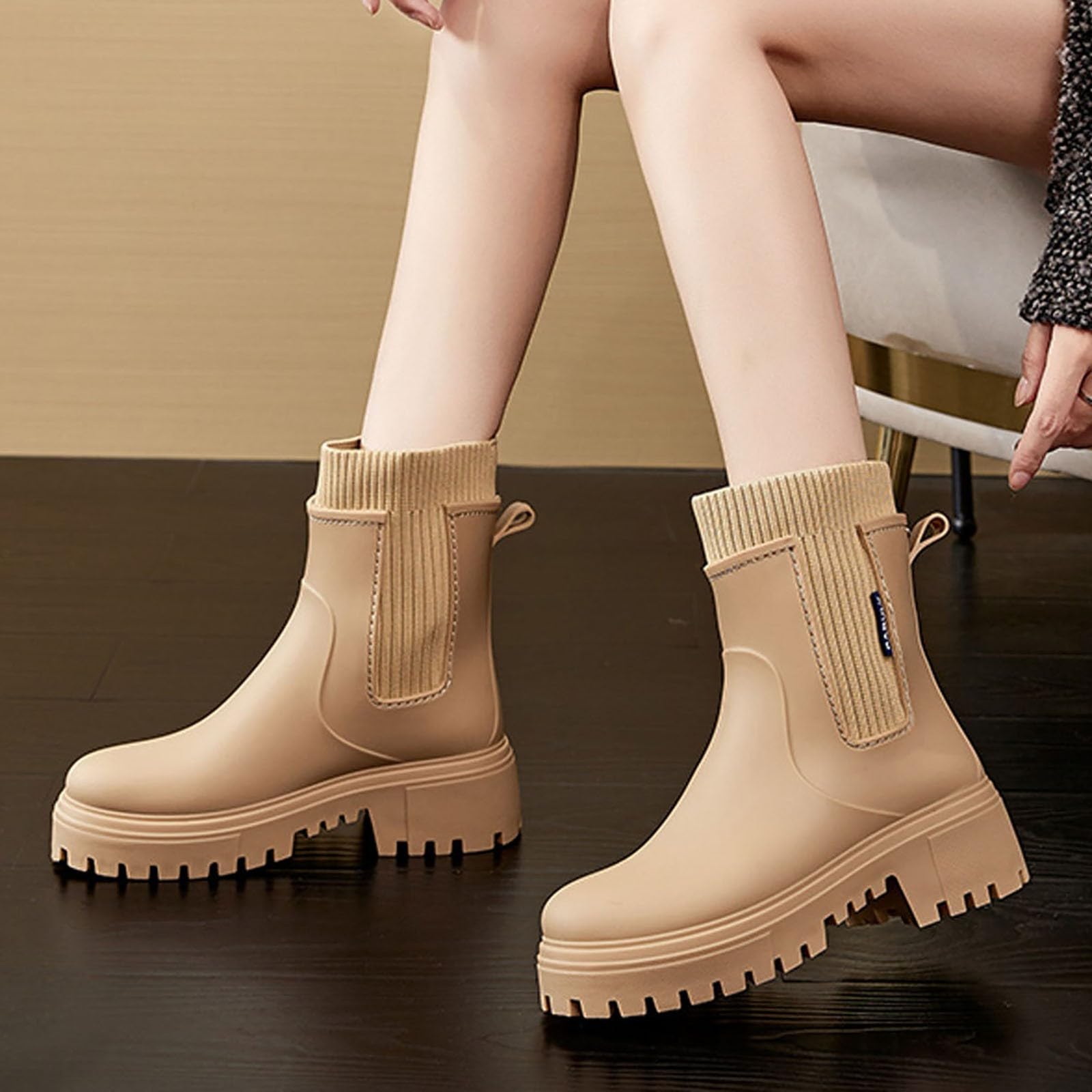 Botas de goma para mujer, media altura, suela gruesa, botas de lluvia
