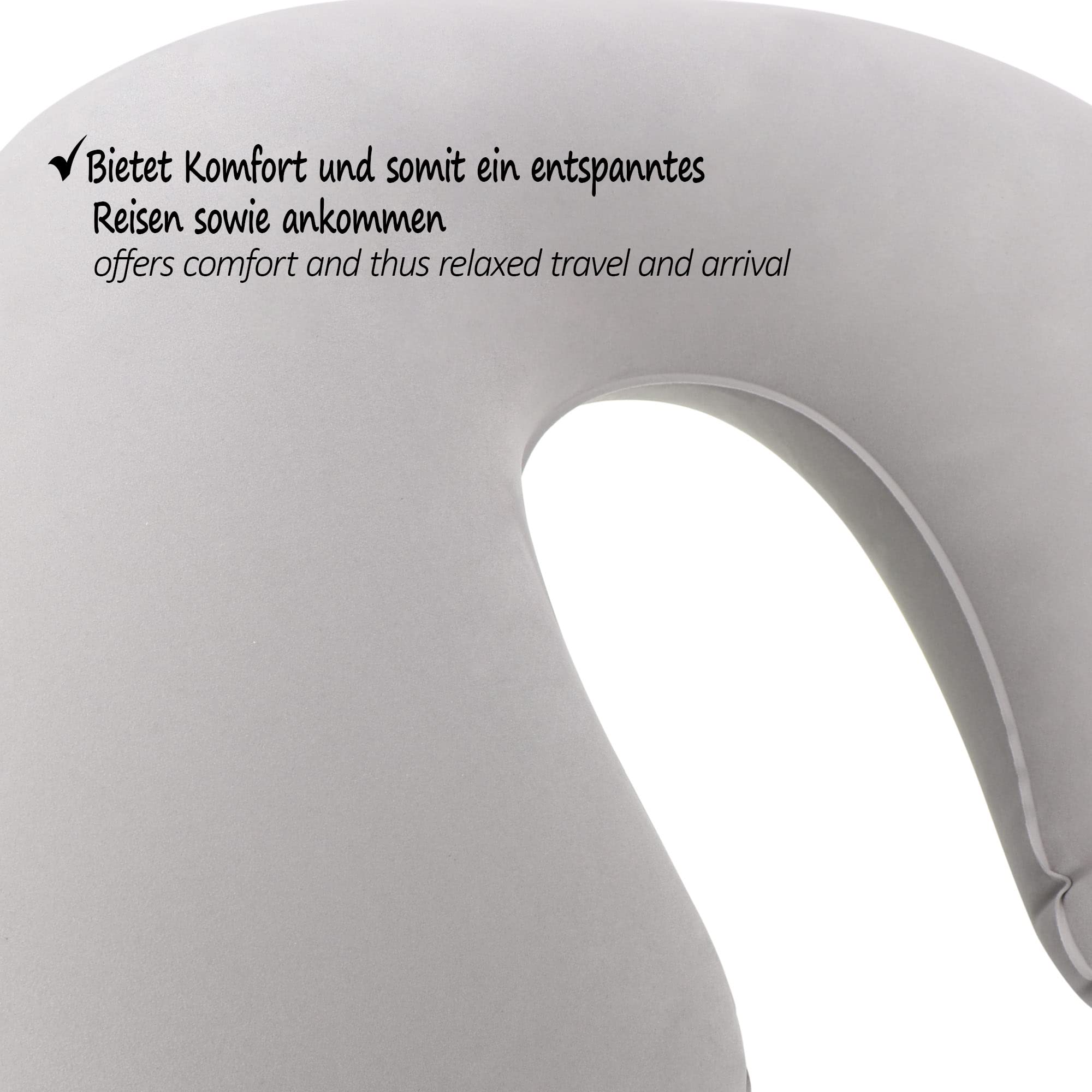 Com-four® 2X Oreiller De Soutien De Nuque Gonflable - Oreiller De Cou Pratique à Gonfler - Oreiller De Voyage Idéal Pour Les Déplacements (Angulaire - 2 Pièces - Gris Noir