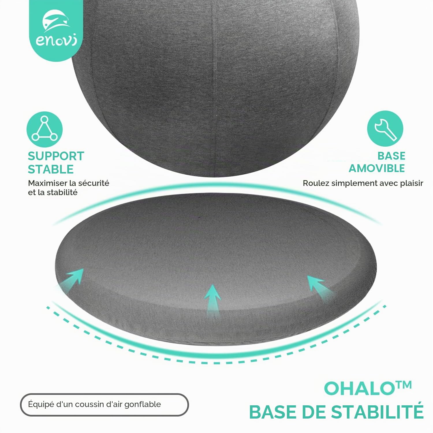 ProBalanceΩ Chaise ballon de yoga avec housse confortable et base de stabilité pour bureau et maison, siège de ballon pour soulager les douleurs dorsales, 75 cm, AB
