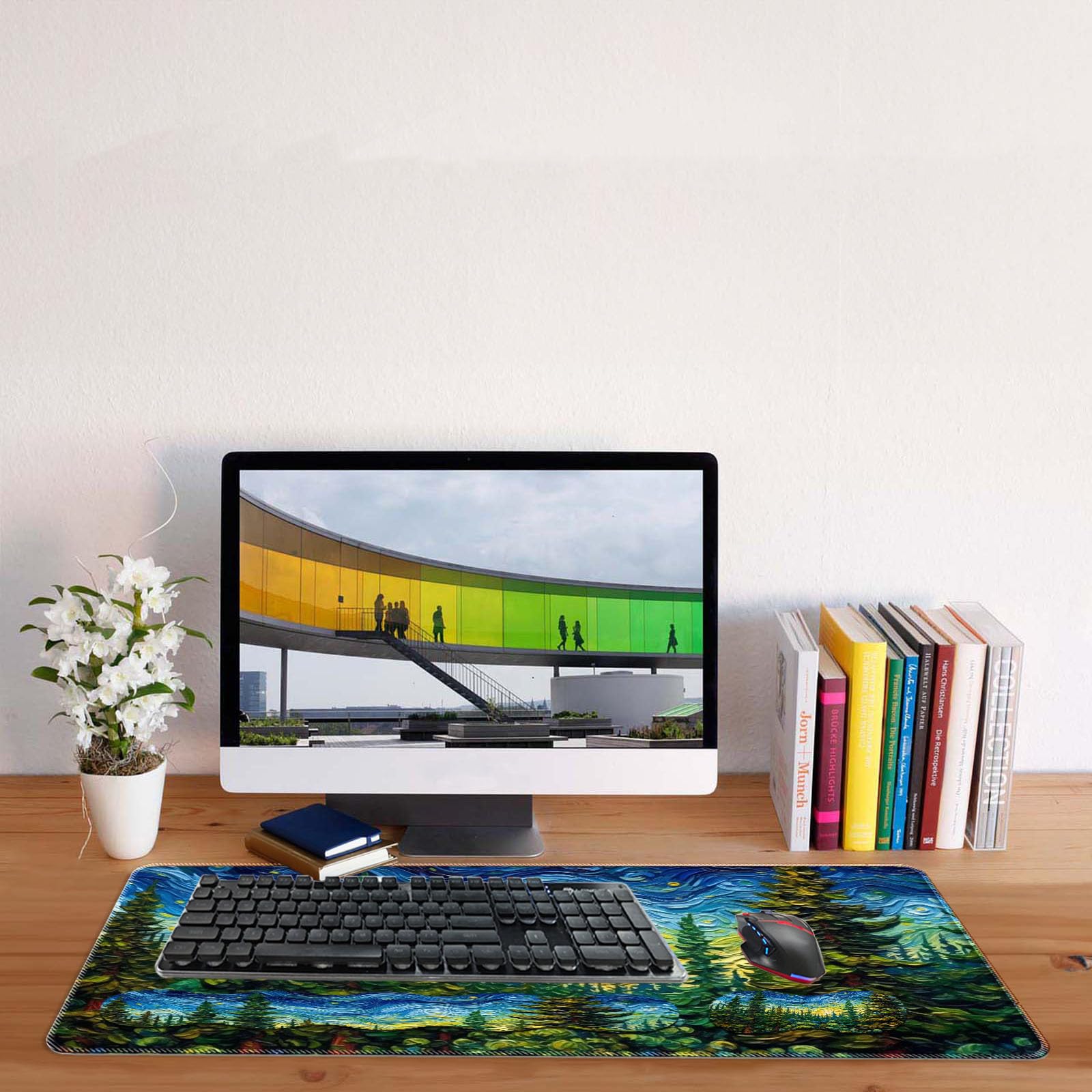 Juego de alfombrilla para teclado y mouse, alfombrilla de escritorio grande + reposamuñecas para teclado + alfombrilla para mouse + posavasos, fácil de escribir, alfombrilla antideslizante