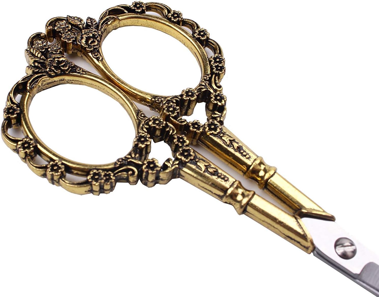 BIHRTC Vintage European Style Plum Blossom Scissors for Embroidery, Sewing, Craft, Art Work & Everyday Use (Gold)