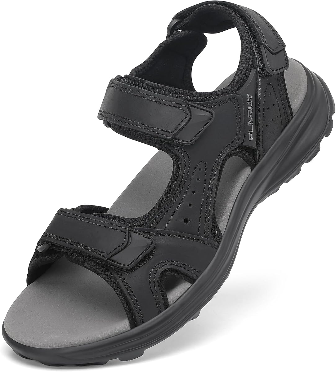 FLARUT Men's Open Toe Leather Hiking Sandals Water Shoes Adjustable | Genuine Leather Upper,3D Ergonomic Footbed,3 straps Adjustable,Anti-slip Outsole,lightweight,for hiking,beach & water