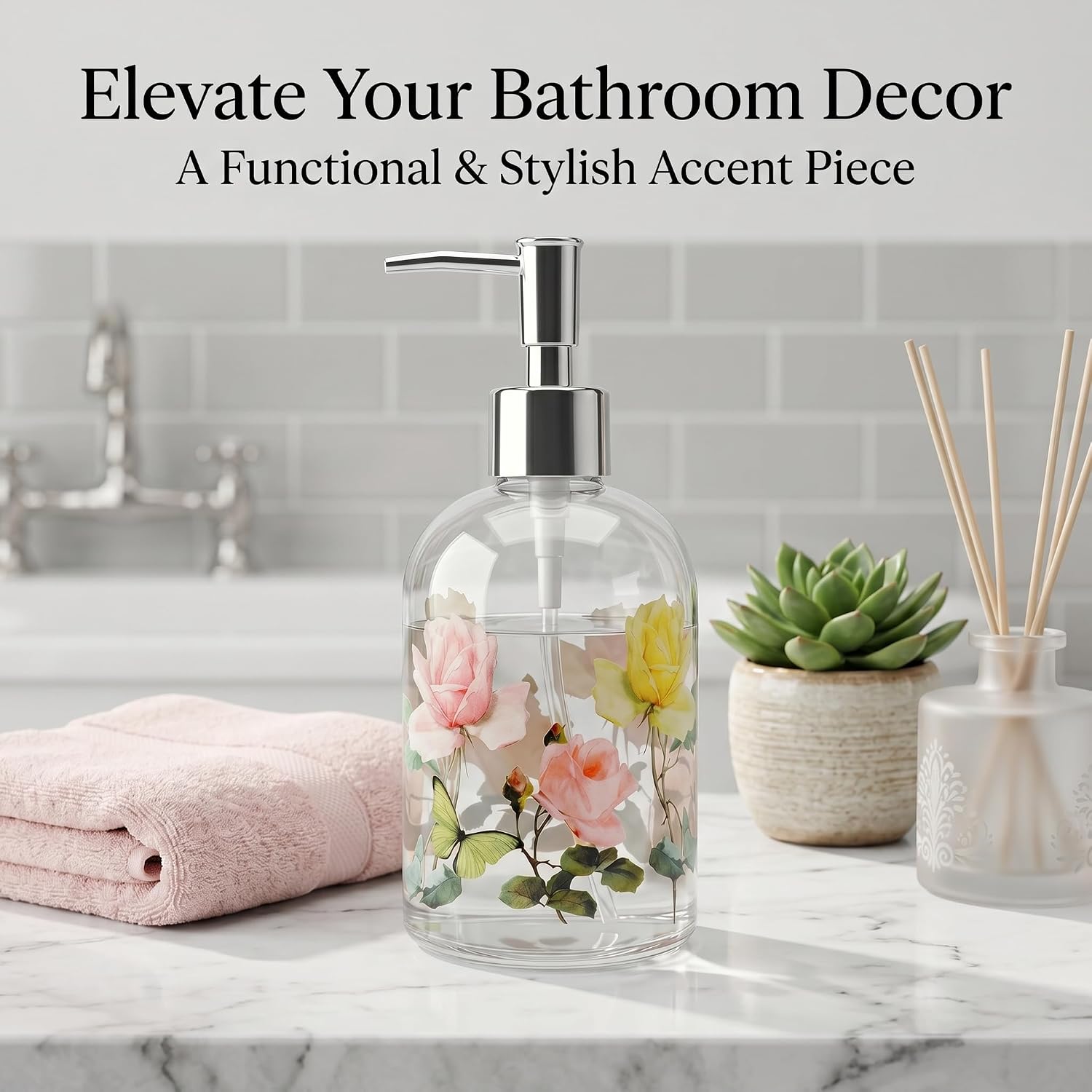 Topadorn 17oz Glass Soap Dispenser with Pump, Hand Soap Dispenser