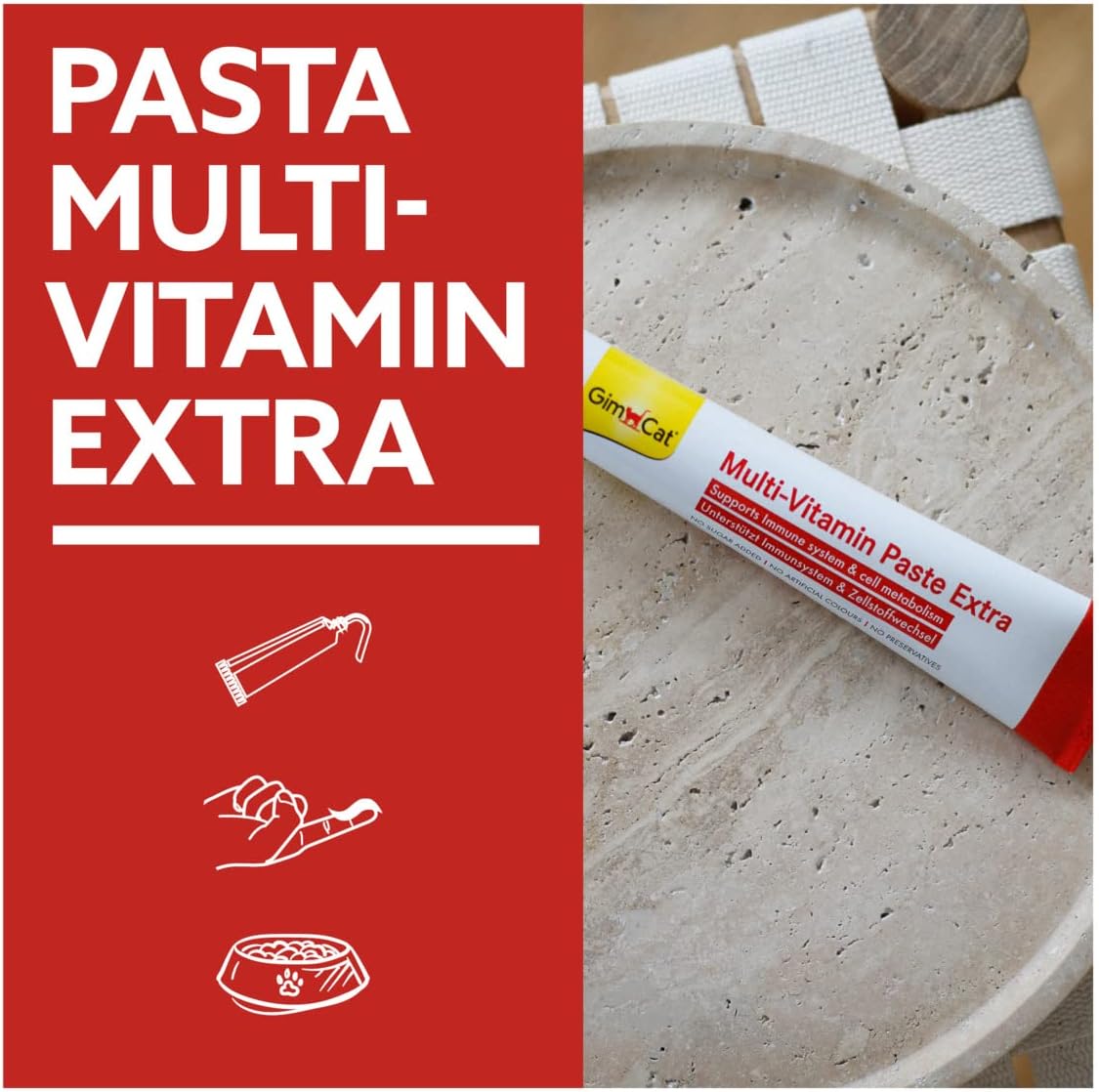 GimCat Multi-Vitamin Extra — мультивитаминная паста — лакомство для кошек с бета-глюканом и жирными кислотами омега-3 и омега-6 для защиты клеток — 1 тюбик (1 × 50 г)