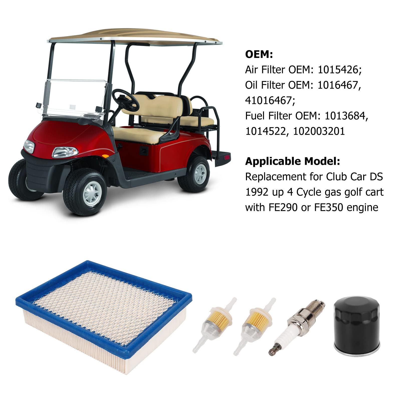 KIMISS Club Car DS Tune Up Kit, Golf Cart Tune Up Kit Combustible Aceite Filtro de Aire Bujía 41016467 102003201 para Club Car DS 1992 Up