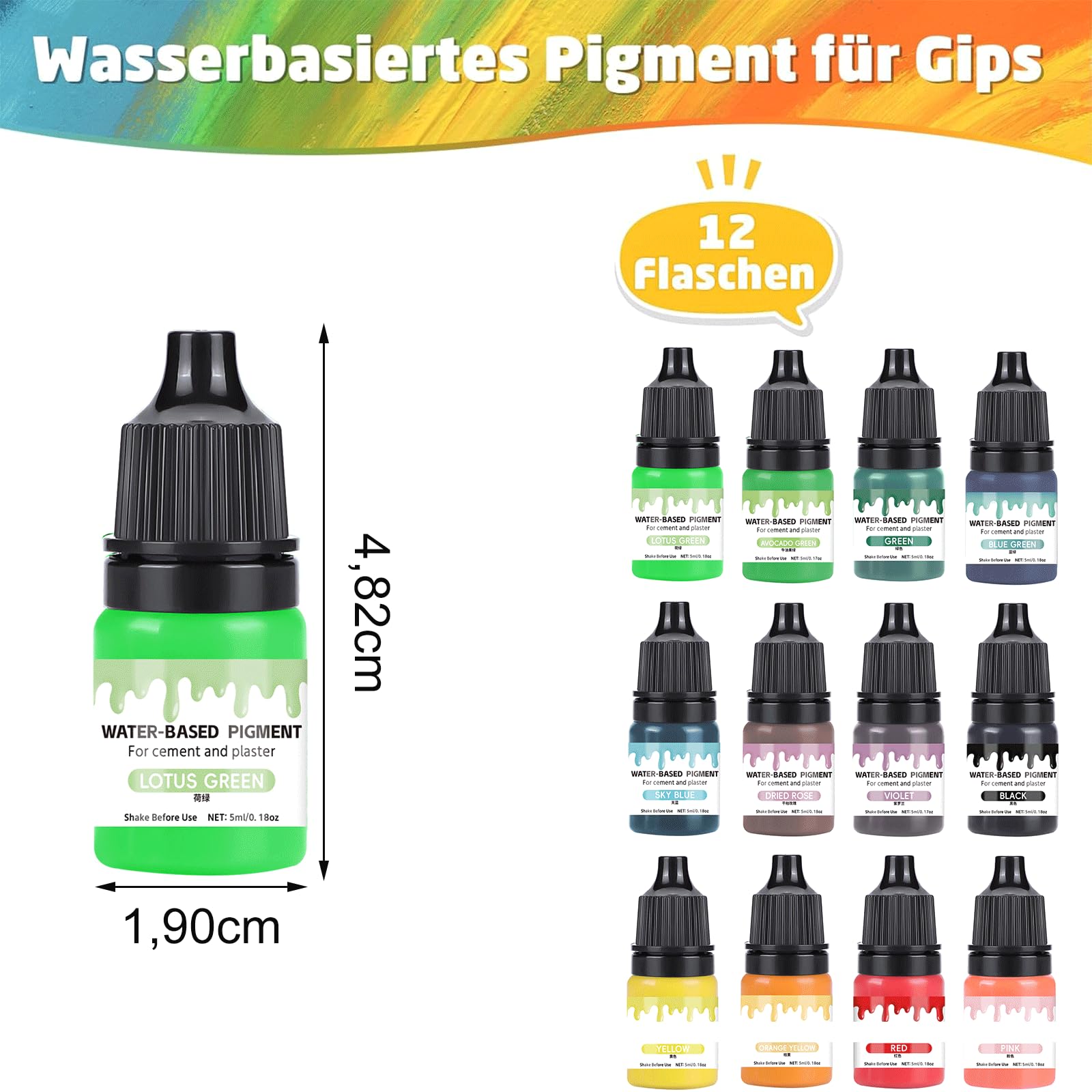 LEMONSTONE 12 sztuk pigmentów do proszku odlewniczego, 5 ml, farba w proszku, wysoko skoncentrowane pigmenty barwiące do modelarstwa, pigment na bazie wody, pigment na bazie wody do farb betonowych
