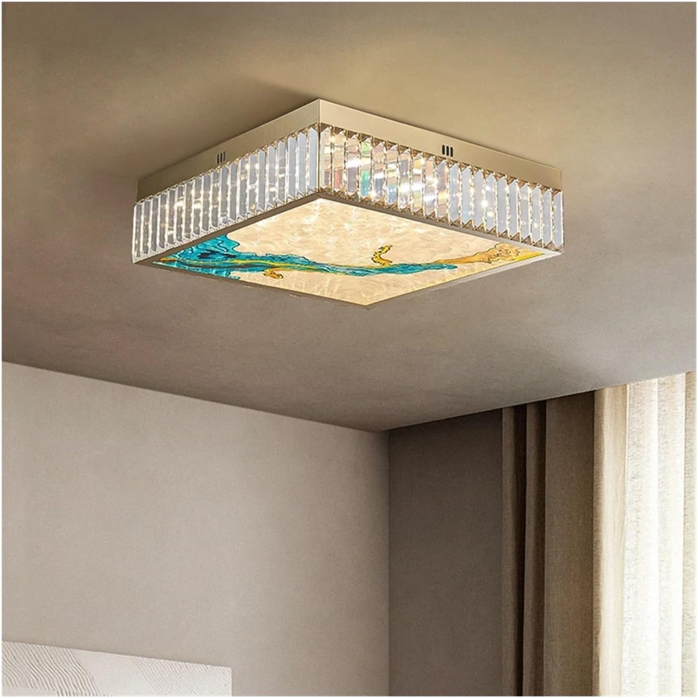 Luxury Led Crystal Ceiling Light Enameled Oval Ring Living Room Light High-end Home Decoration Chandelier