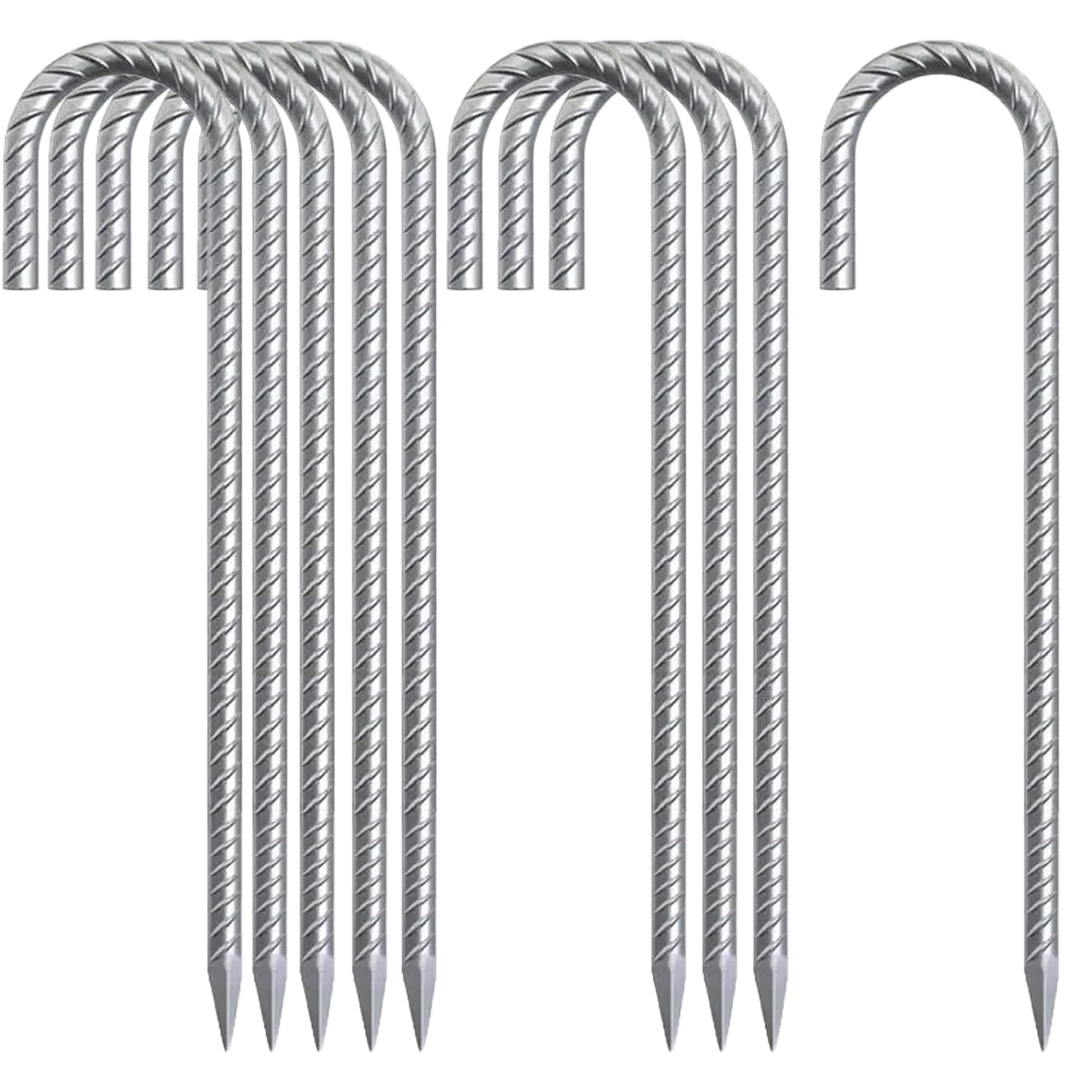 Cobenga 30 Pcs Tent Pegs Metal Heavy Duty, 12inch Heavy Duty Trampoline Tents Anchor Ground Pegs, Strong Galvanised J-Shape Rebar Stakes for Outdoor Camping/Garden/Swing/Gazebo/Football Goal