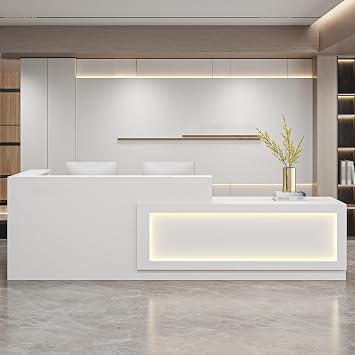 Office Reception Desk with Counter,Modern Front Desk Reception Counter with Lockable Drawers,Salon Reception Counter with Led Light for Lobby Retail Clinic Beauty
