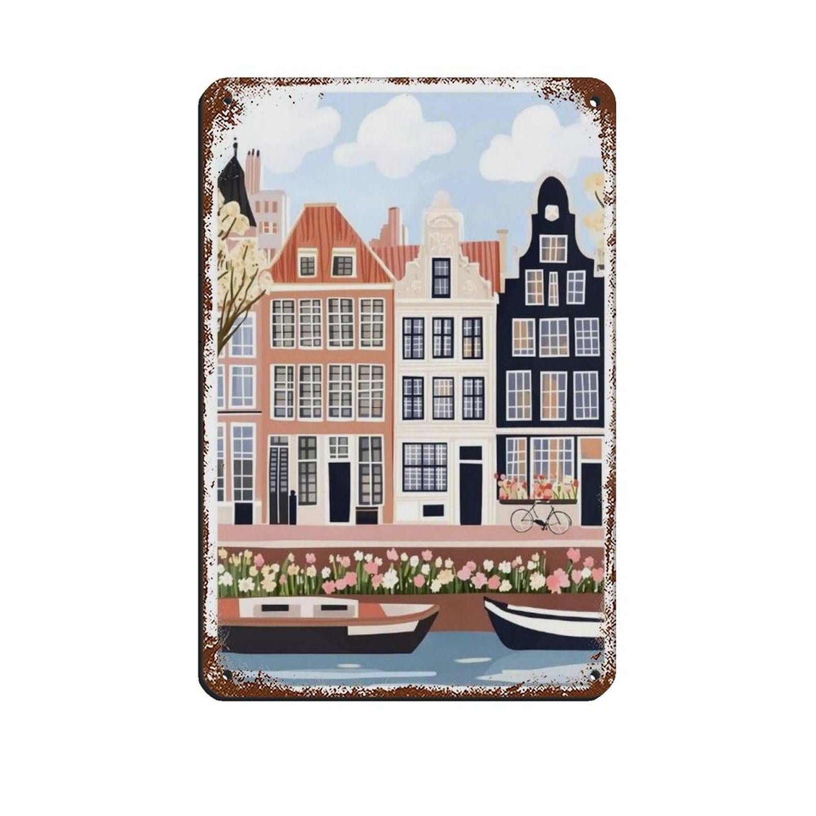 Lxwnze 20L X 30W Cm Amsterdam Poster, Netherlands Art, Travel Poster (2) Tin Sign Vintage Metal Pub Club Cafe Bar Home Wall Art Decoration Poster Retro 8X12inch(20X30cm)