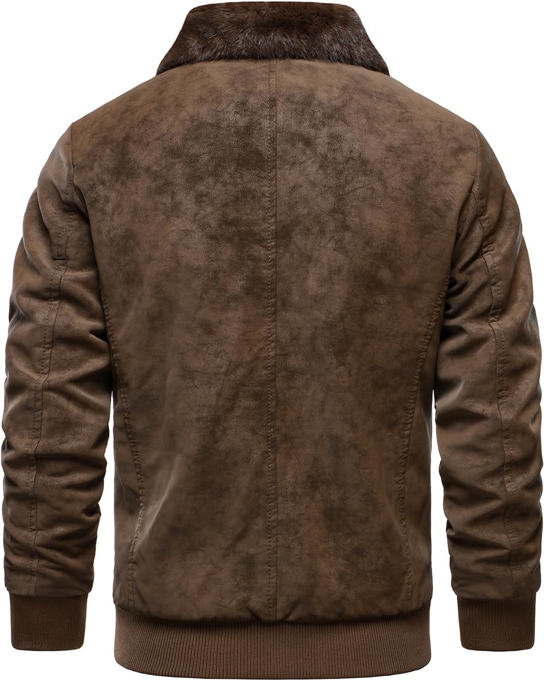 HOOD CREW Men’s Faux Fur Flight Bomber Jacket Vintage Winter Coats Fleece Lined Leather Jackets - Image 3