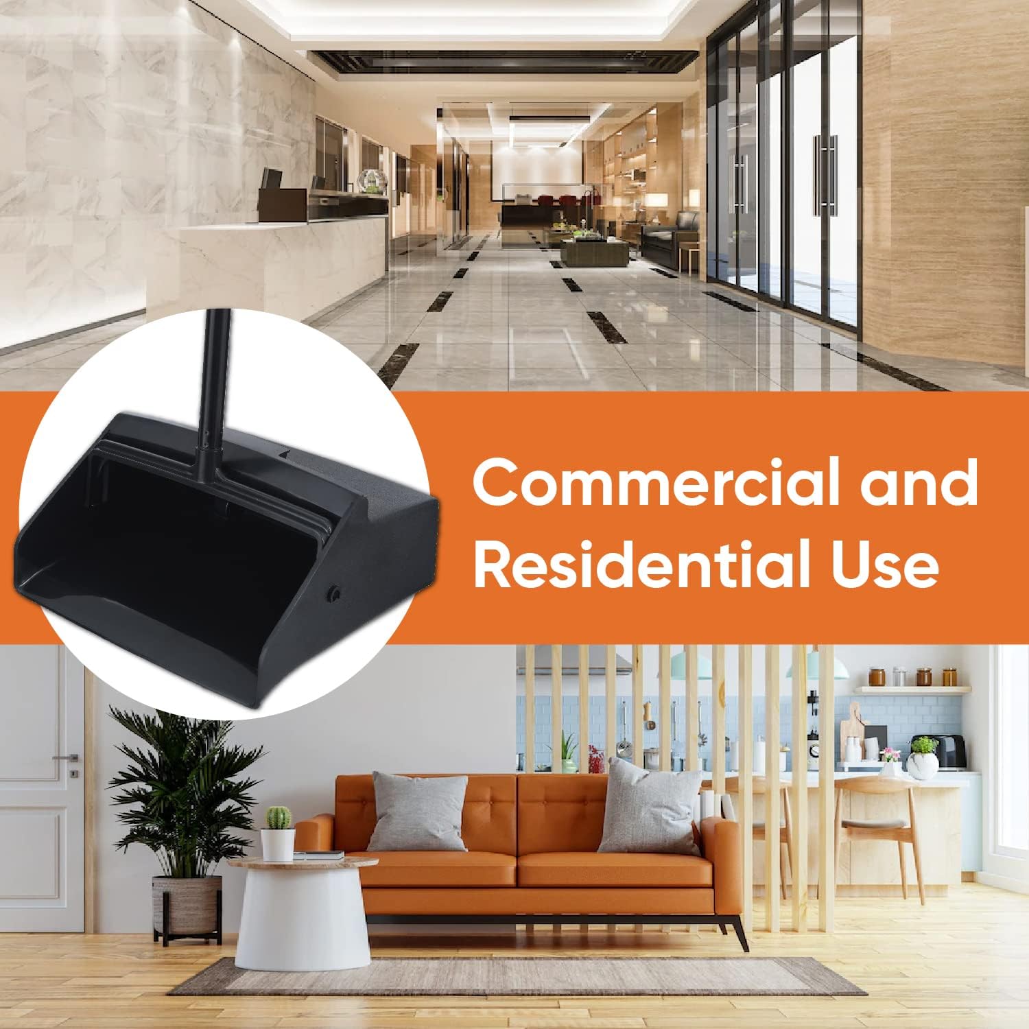Commercial Folding Dustpan with Long Handle and Wheels- Black Upright Lobby Dustpan for Home, Office, Kitchen, Workshop, School, and More Black 2-Pack By Superio