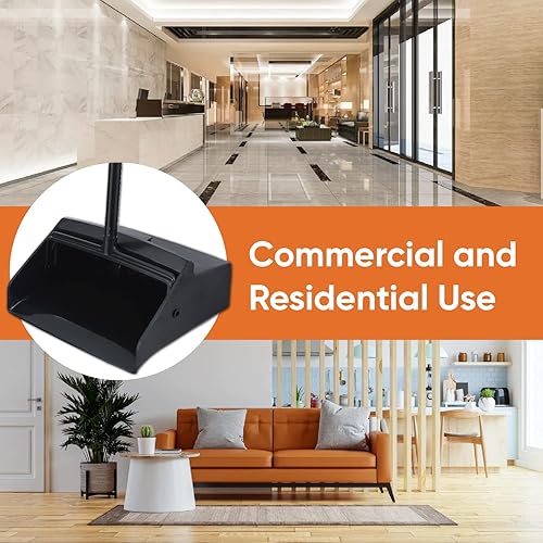 Miniatura 7 de Recogedor plegable comercial con mango largo y ruedas, recogedor vertical negro para el hogar, oficina, cocina, taller, escuela y más, color negro,