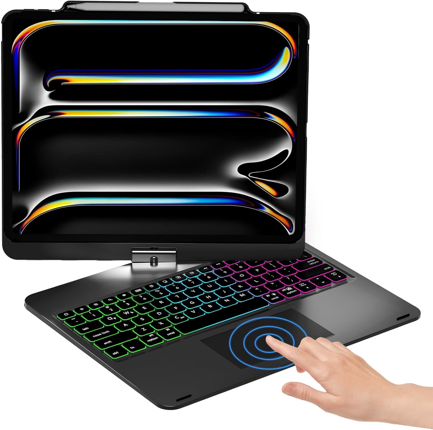 NOKBABO for iPad 13 pro case with Keyboard & iPad Air 13 inch case Keyboard, Rainbow Backlits, Pencil Holder, 360°Rotatable, Compatible with iPad Pro 12.9 6th/5th/4th/3rd Generation - Black