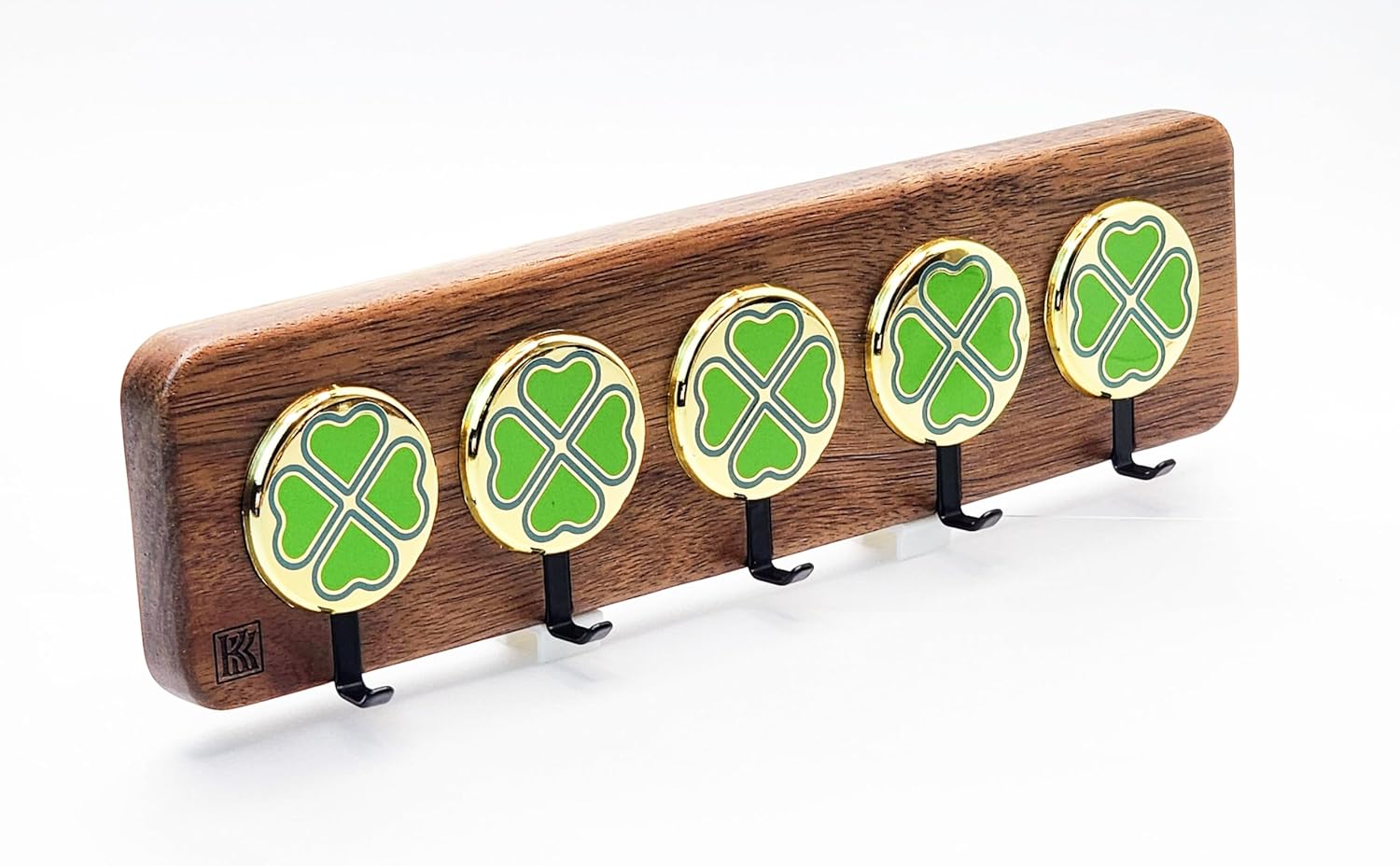 KK Premium Key Hanger, Wall Mounted Keyholder for Keys, Car Fobs, Jewelry, Sunglasses. Porta Llaveros de Pared, Small Hook Organizer. Clover Green (5 Hook Green Clover)