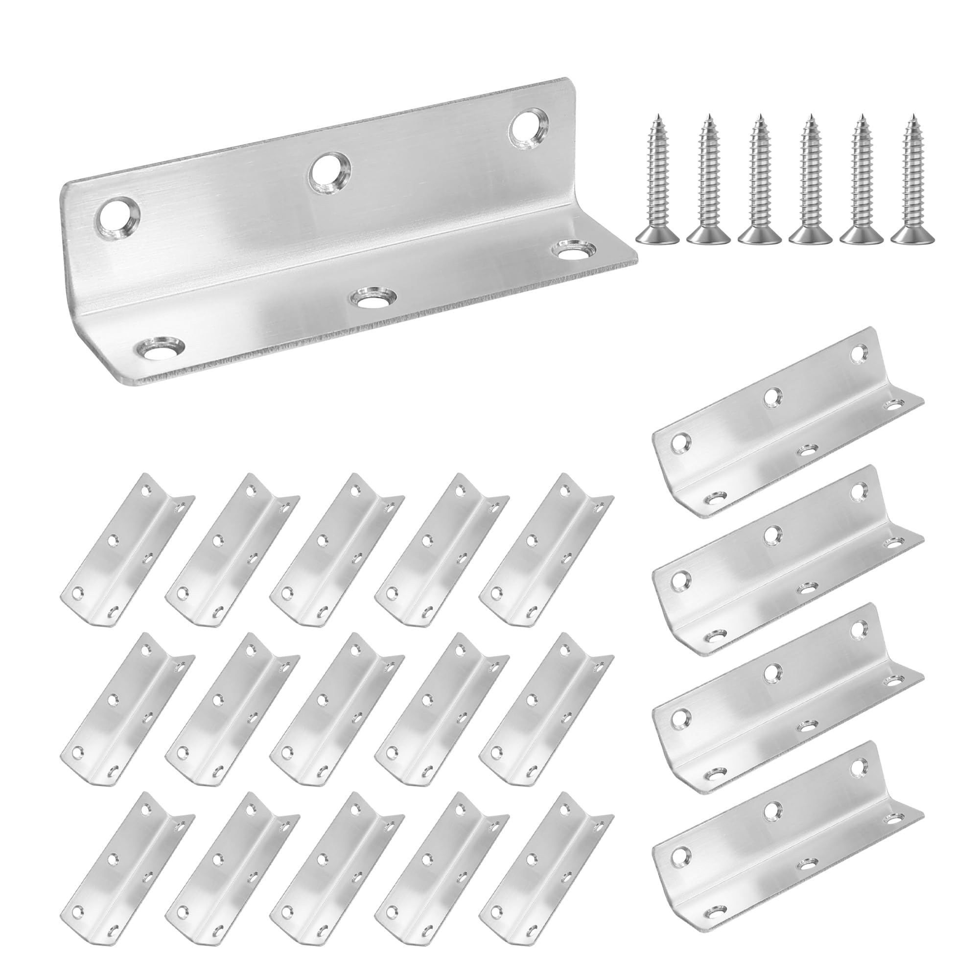 Redunest L Bracket, Heavy Duty Corner Brace, 20 Pack 4" Metal Shelf Bracket Angle Bracket for Shelves, Polished Silver Stainless Steel Braces for Wood Furniture