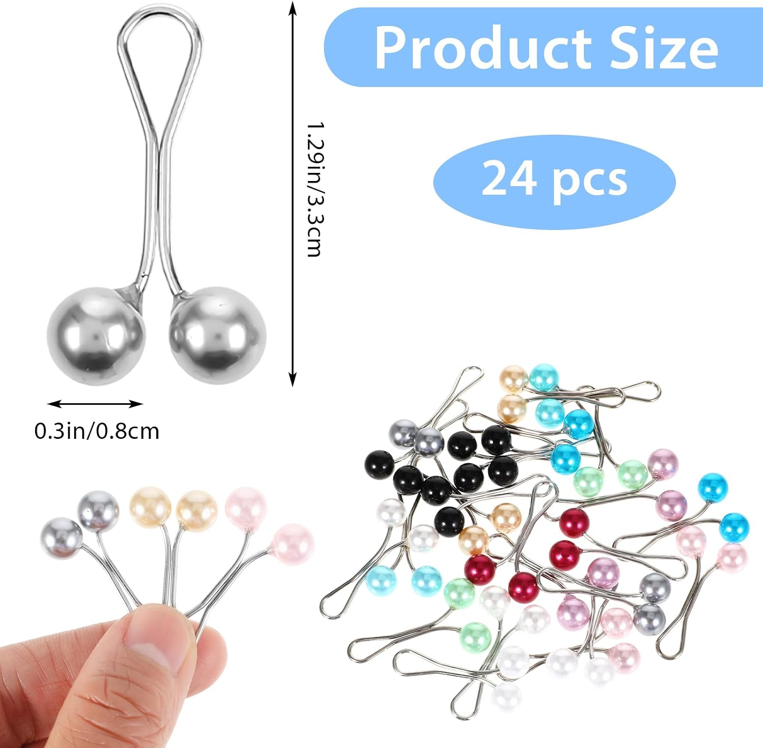 24 Pcs hijab pins for women Muslim Pearl Scarf Clips Multicolor Headscarf Pearl Pins Brooch Pin Clips Shawl Scarf Safety Pins For Sweater Scarf Hijab Pins Accessories image 2