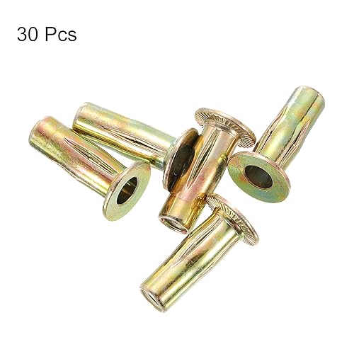 Miniatura 8 de uxcell 14-20 Tuercas remachadoras multiagarre, 100 piezas de vástago preabombado cabeza plana roscada tuerca de inserción chapada en zinc dorado,