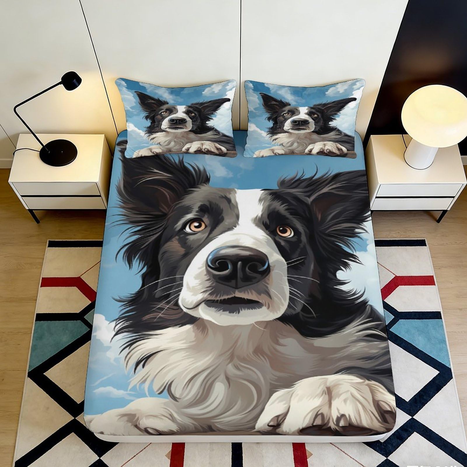 K1r3d9e5 Style-7 3D Printed Border Collie Fitted Sheet Microfiber Soft Breathable Dog Art Bed Cover For Bedroom Dorm Mattress Decor 90X200x25cm