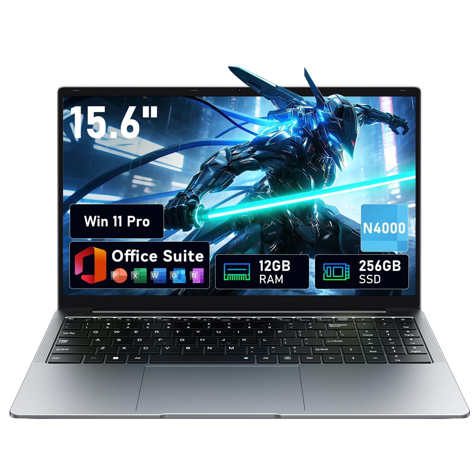 15,6" Ordinateur portable Win11 Pro avec 12 Go de RAM,SSD 256 Go,MS Office 365,écran 100 % sRGB,processeur N4000, Wi-Fi 5 double bande,Bluetooth 4.2, USB-A, HDMI, écran FHD 1920 x 1080 (N4000 12+256) - 2
