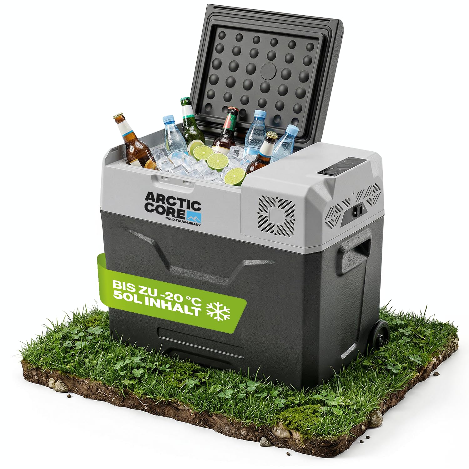 Belko® ArcticCore Kompressor Kühlbox – elektrische Kühl- & Gefrierbox DC 12/24V & AC 100–240V – grau