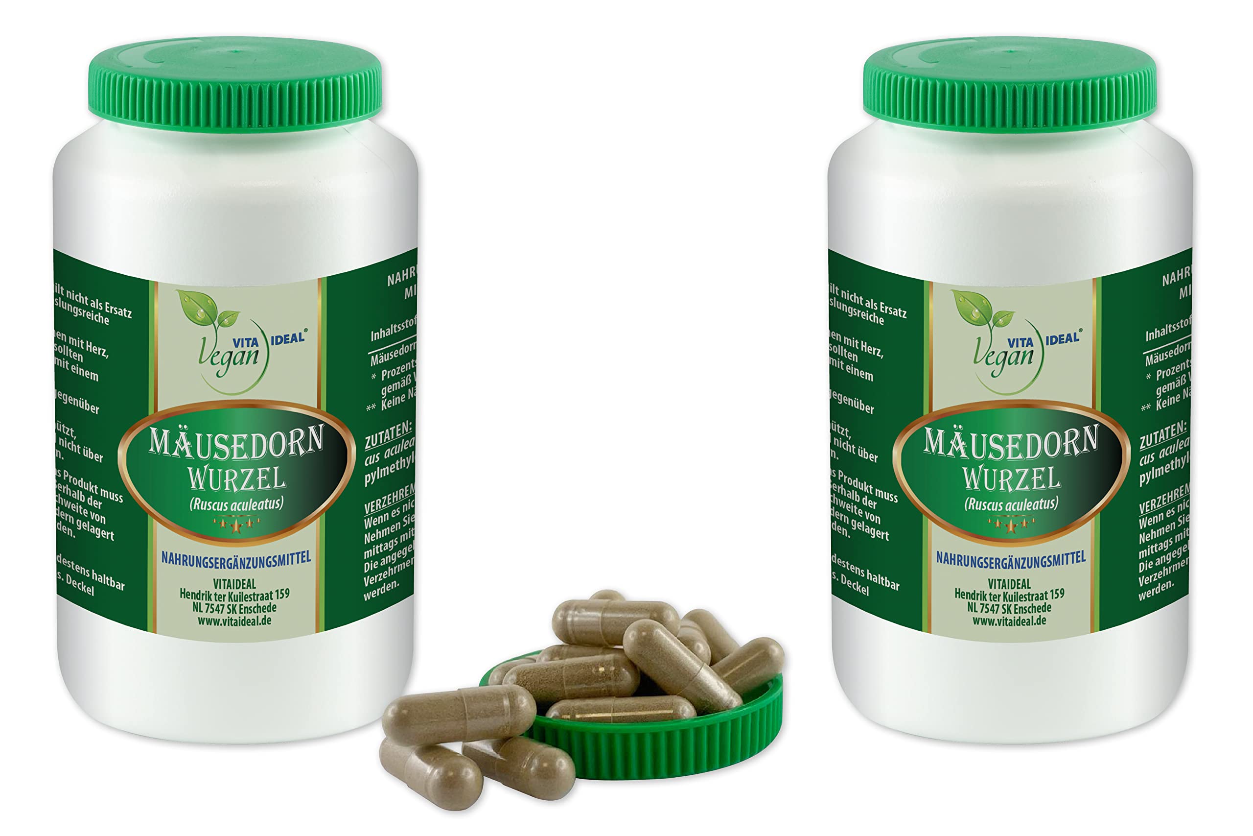 VITA IDEAL Vegan® Stechender - Mäusedorn Wurzel 2x 360 Kapseln - Ruscus aculeatus - Tagesportion 660mg Mäusedornwurzel reines Pulver. Natürlich und pflanzlich, original von VITAIDEAL