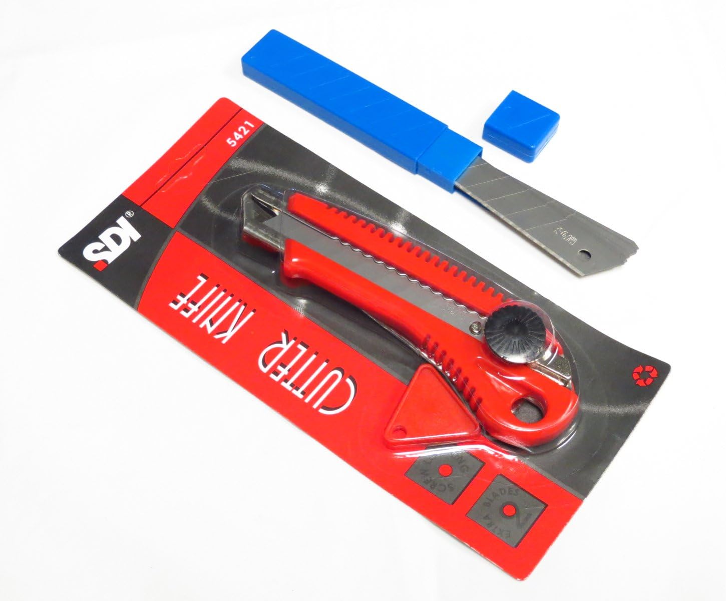 SDI-5421 Snap-off Utility Knife with 12 Set of Sk2+cr Blades, 18mm Heavy Duty Cutter