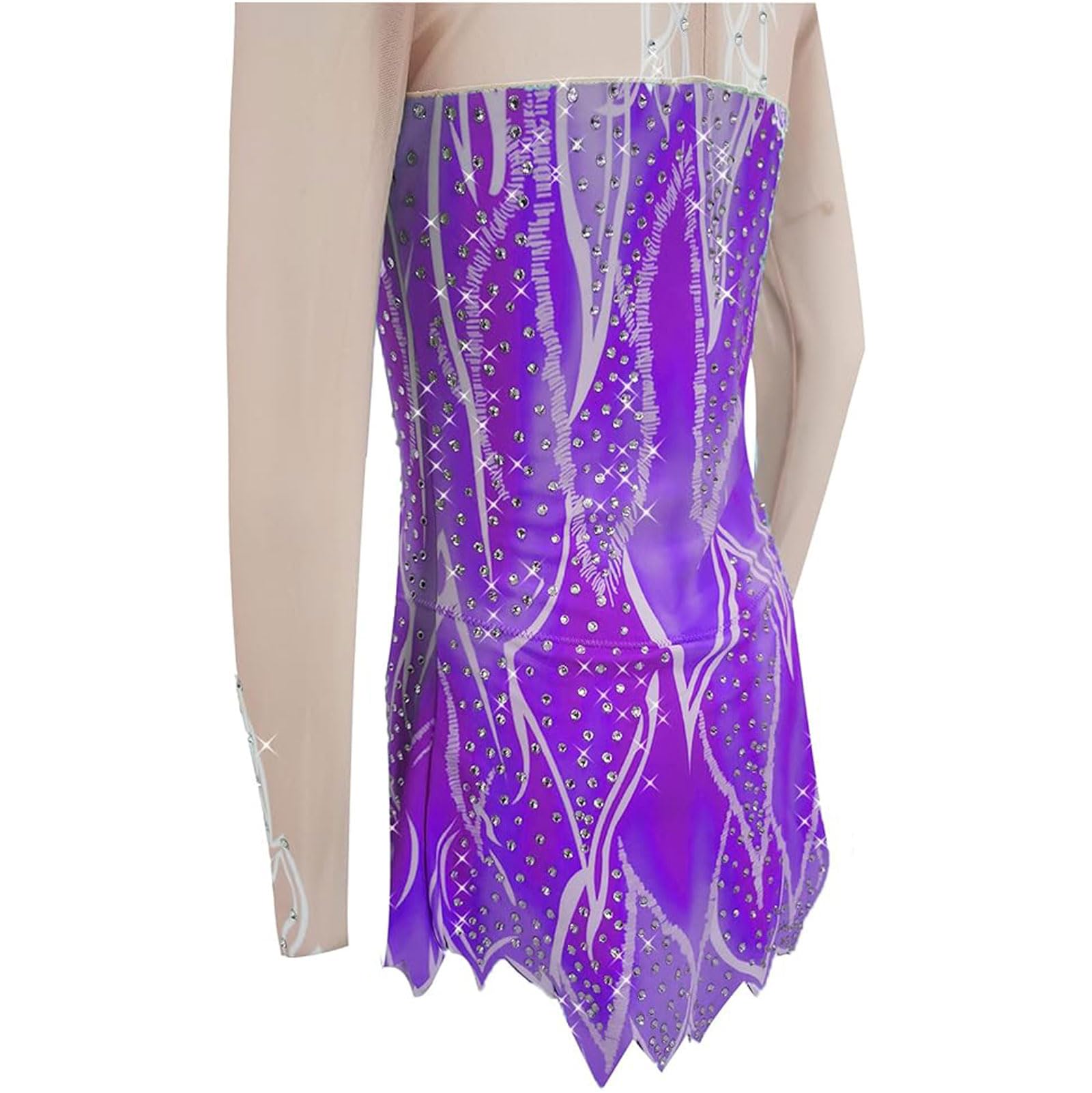 Abito da Pattinaggio sul Ghiaccio Halo Dyeing Gonna da Gara di Pattinaggio Artistico per Bambine Vestito da Danza Balletto a Maniche Lunghe Body da Ginnastica Ritmica