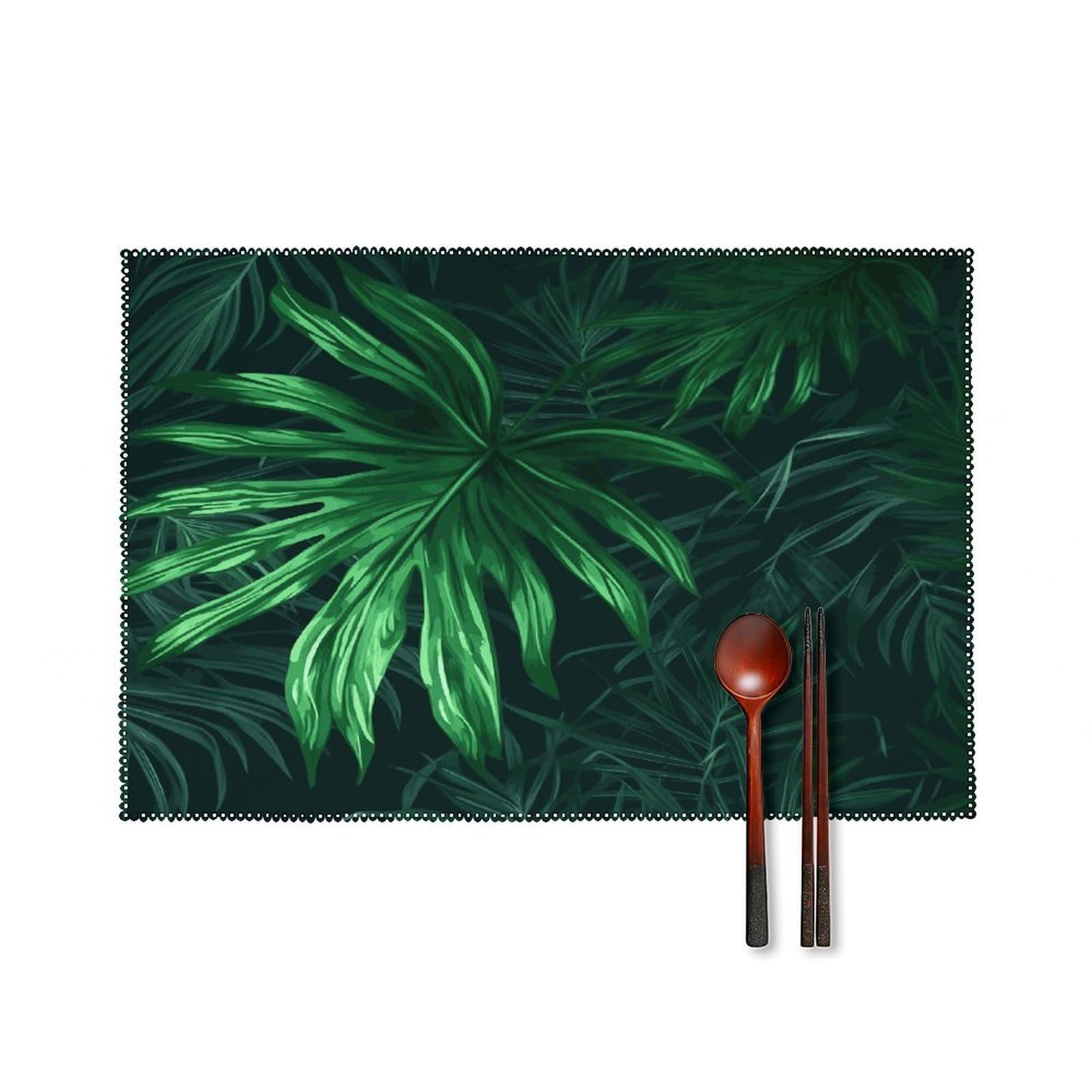Green Tropical Jungle Plant Placemats Set of 6 Heat-Resistant Washable Place Mats Wipeable Kitchen Placemat Easy to Clean for Indoor Outdoor Party Kitchen Decoration