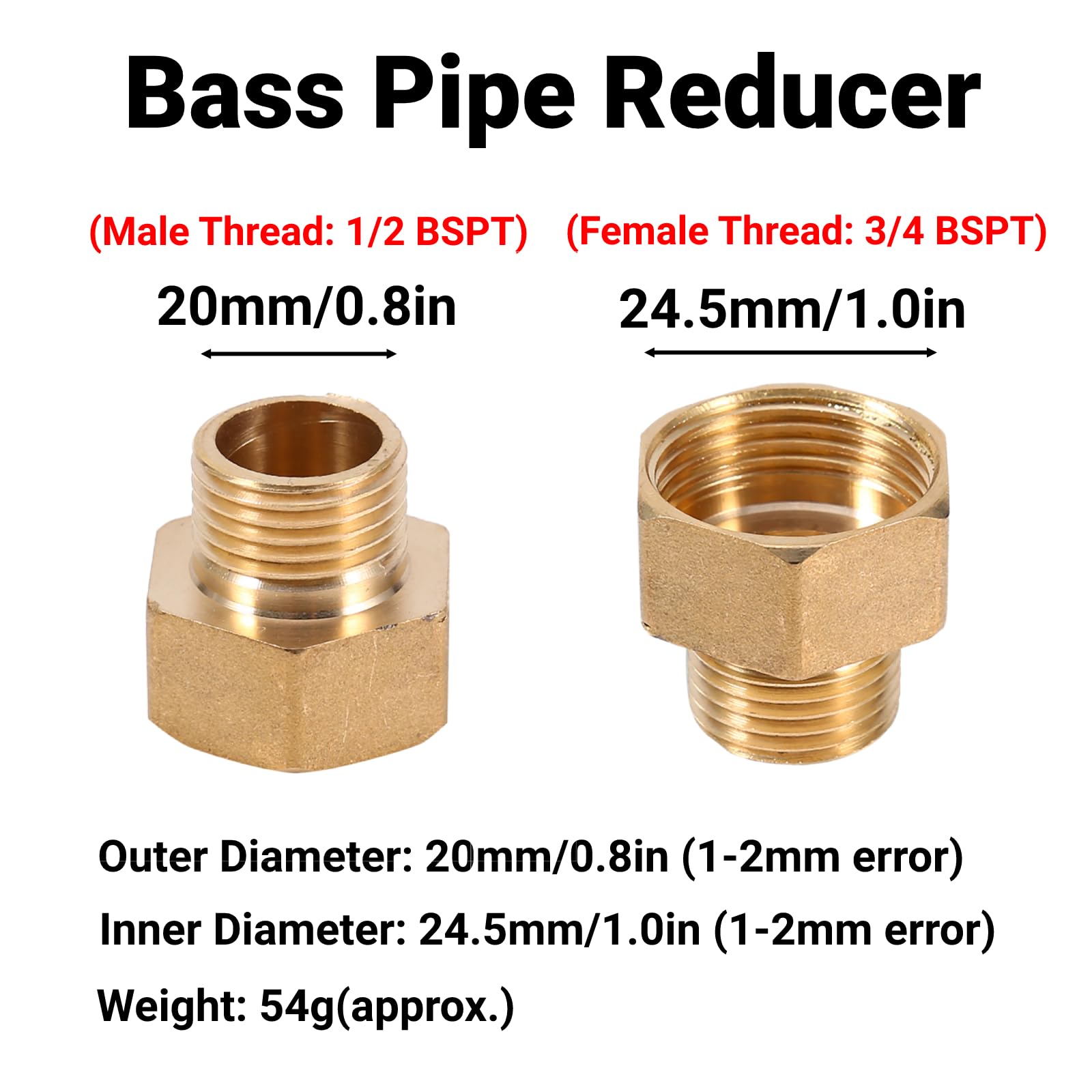 Pipe Adapter 22mm to 15mm Brass Reducer, Hex Bushing Reducer Adapter 1/2 Male to 3/4 Female Thread Adapter, for Water Meters - Image 2