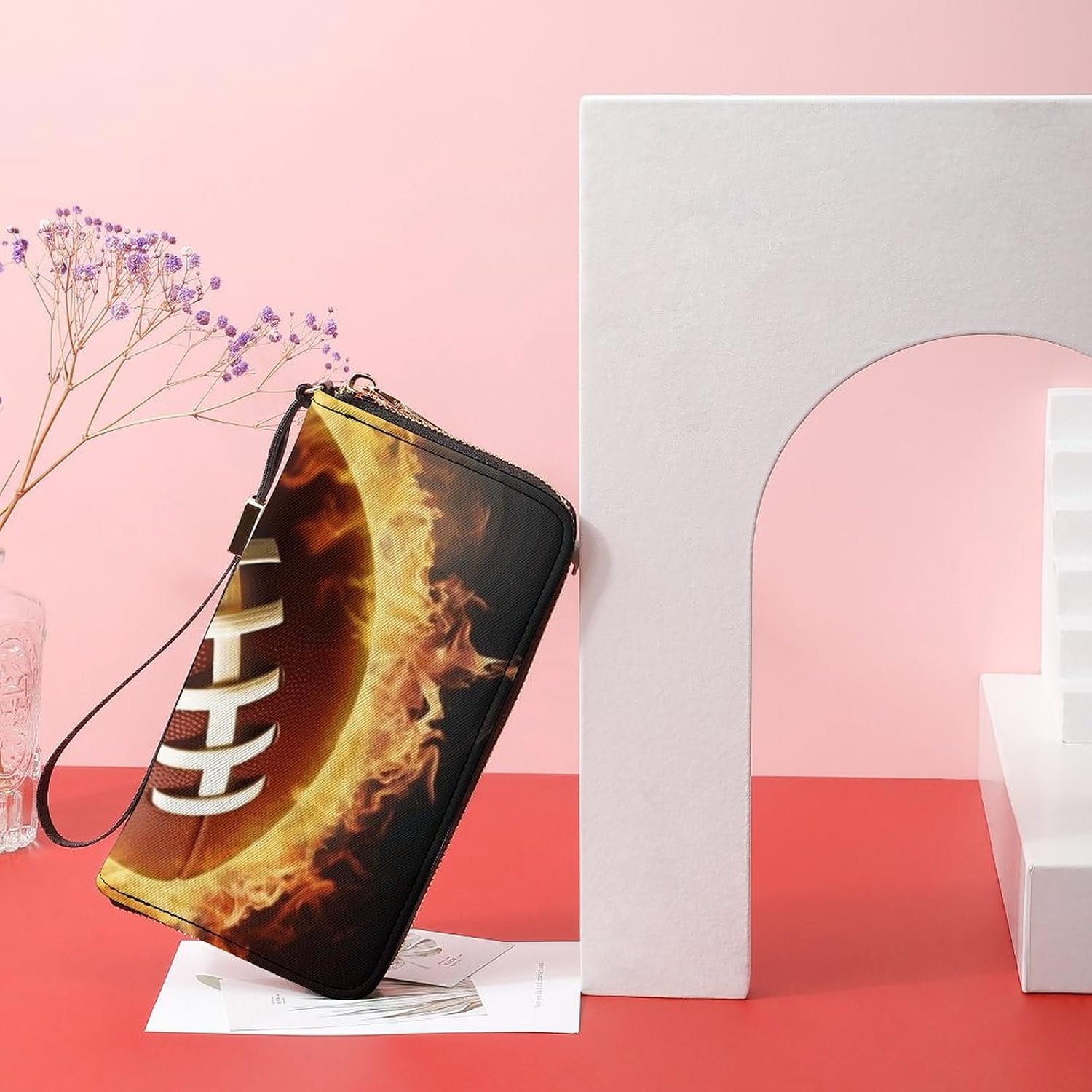 Minimalist Wallet for Men,Flaming American Football Print Bifold Wallet,cute Wallet,travel Wallet Womens, 20x10.5cm