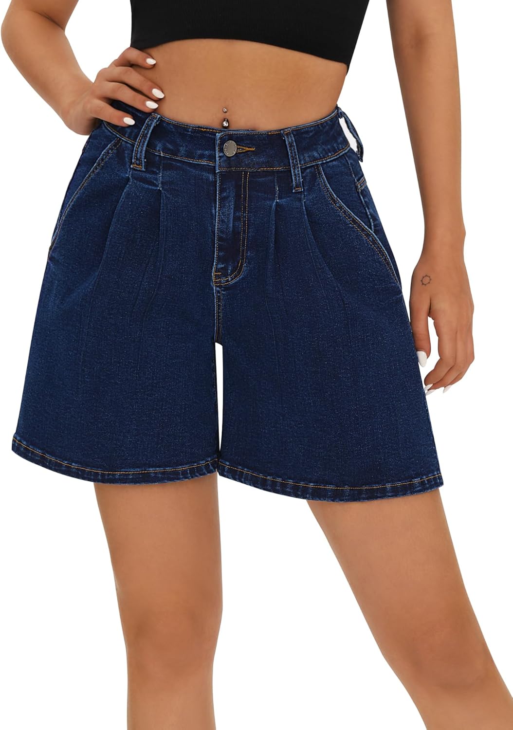 roswear Women’s Wide Leg Denim High Waisted Stretchy Loose Jean Shorts