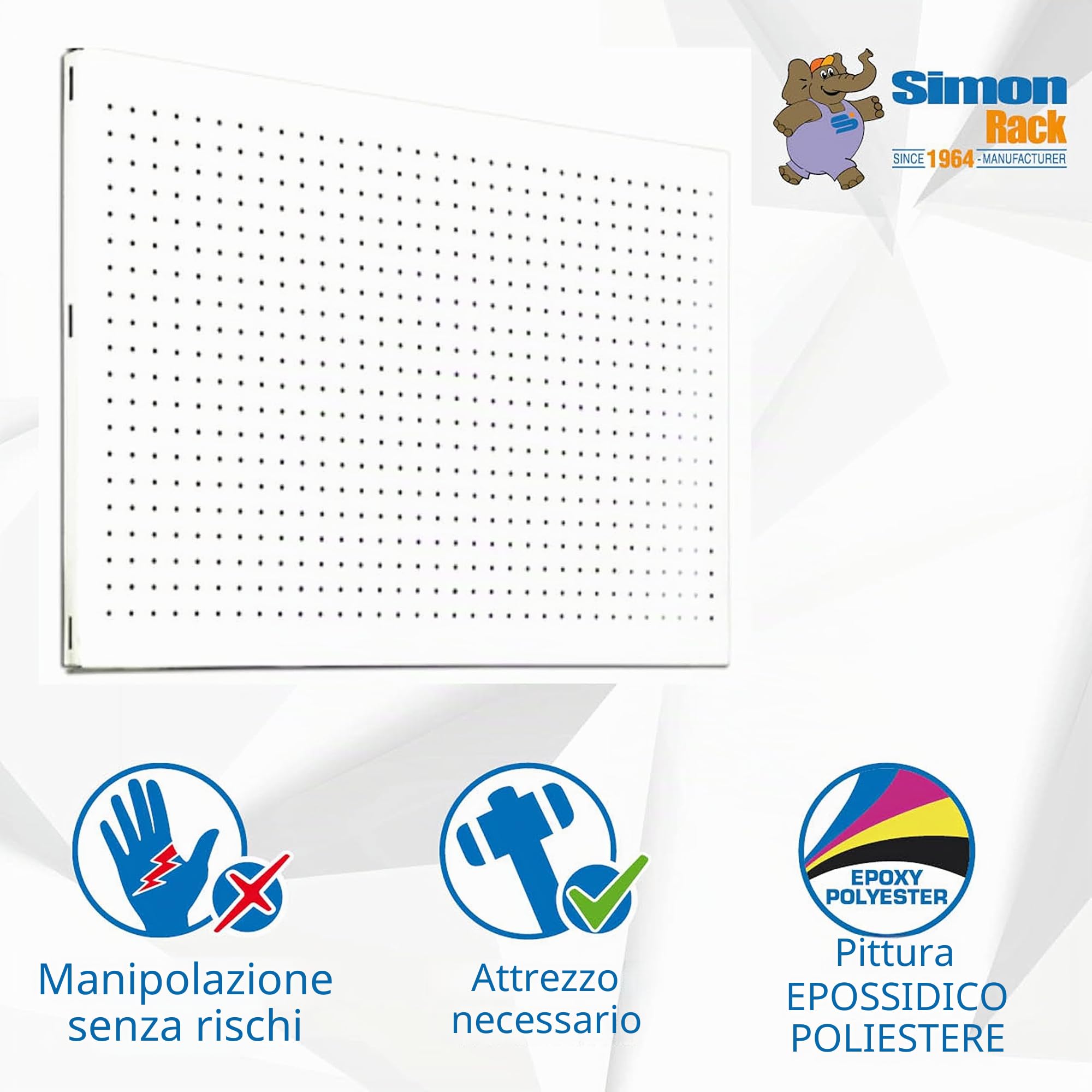 Simon Rack Pannello Porta Attrezzi da Parete, 1200x400 mm, Bianco - Simonwork