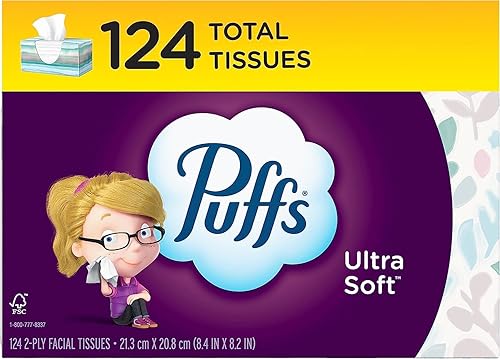 Puffs - Pañuelos faciales ultra suaves, 1 caja de tamaño familiar, 124 pañuelos faciales por caja