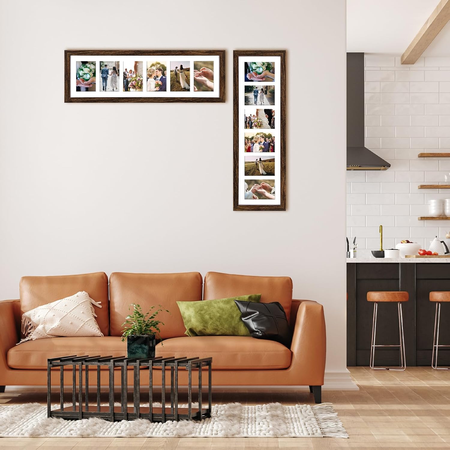 Chunful 2 Pcs 28.4 x 9.5 Inch Collage Picture Frames for Wall Hanging Long Multiple 4 x 6 Inch 6 Opening Multi Wood Multi Picture Photo Frame Display with Acrylic Screens Horizontal and Vertical