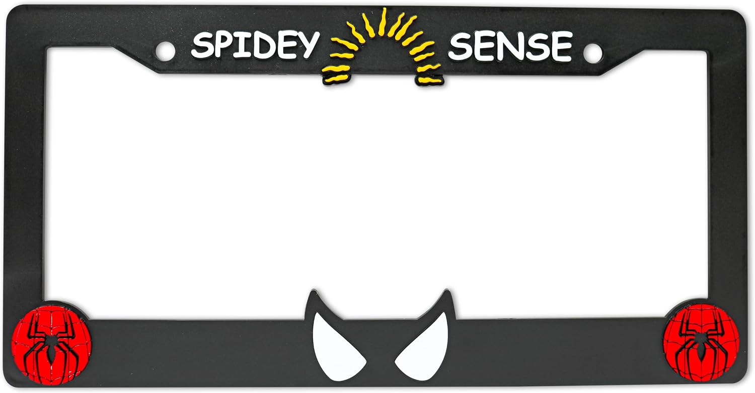 Spidey Sense V2 3D Raised License Plate Frame | 1 Pack Character License Plate Cover | Universal US Car Black License Plate Holder | Auto Accessories (Car, Truck and SUV)