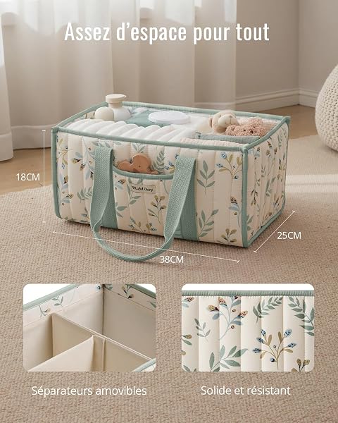 Blissful Diary Panier Rangement Bébé, Organiseur de couches pour Table à Langer, panier de rangement pour couches et lingettes pour bébé, cadeau pour fête prénatale,Feuille de Sauge - 3